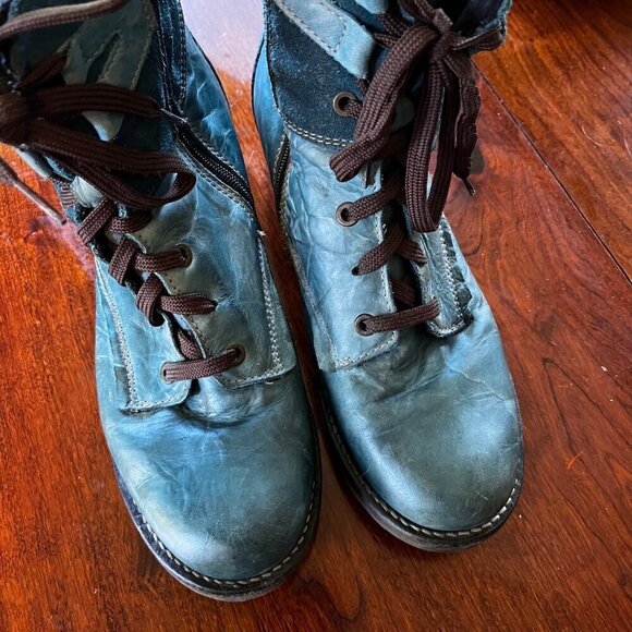 Dromedaris Women's Leather & Suede Ankle Boots -‎ Blue Size 40 - Picture 2 of 11
